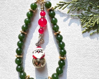 Natural Green Jade Gemstone Keychain HandBag Accessory Brighton Charms Christmas Gift Idea