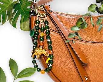 Keychain Phone Accessory Jade Carnelian Agate Gemstone Elephant w/Banana Handbag Backpack Charm Gift