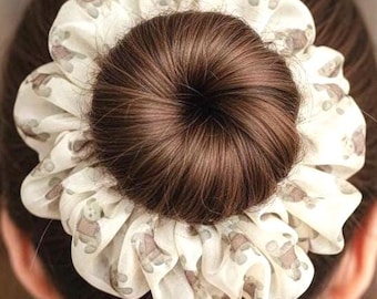 Oversized Teddy Bear Chiffon Scrunchie, Soft Airy Hair Tie