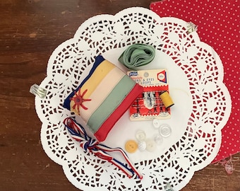 Pin Cushion-OOAK Hand Made Pincushion-Vintage Striped Pin Cushion-Vintage Sewing Notions-Quilting Supplies