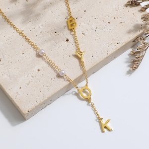 Personalized Initial Pearl Necklace: Stainless Steel, Gold/Silver/Rose Gold