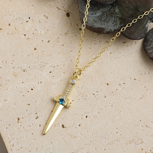 Birthstone Sword Necklace: Personalized Gold, Silver, Rose Gold Jewelry