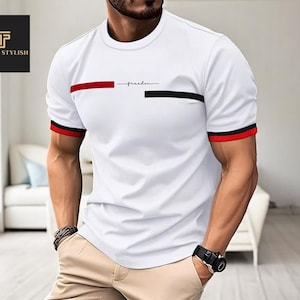 Camiseta masculina com estampa de letras listradas 3D para o verão – Hip Hop Streetwear, camiseta casual de gola redonda grande, camiseta da moda masculina