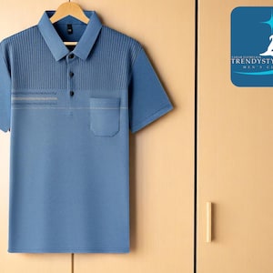 Men&#39;s Polo Shirt | Summer Short Sleeve Top | Lightweight Breathable Fabric | Casual Comfortable Stylish Fit | Fashionable Pocket Detail