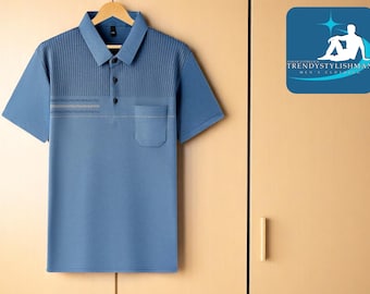 Men's Polo Shirt | Summer Short Sleeve Top | Lightweight Breathable Fabric | Casual Comfortable Stylish Fit | Fashionable Pocket Detail