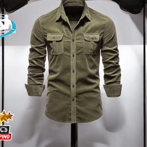 Men&#39;s Cotton Corduroy Shirt | Modern Slim Fit | Long Sleeve Top | Fashionable Outwear Look | Autumn Casual & Social Wear
