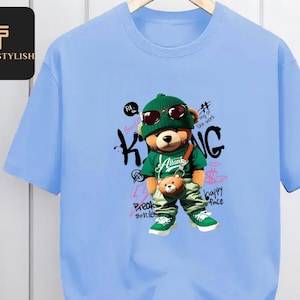 Men&#39;s Cotton Bear T-Shirt | Loose Fit Summer Tee | Geometric Printed Wear | Casual Short Sleeve Top | Cool Graphic Streetwear