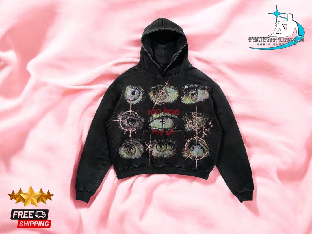 Men Oversized Hoodie Y2k Retro Rhinestone Print