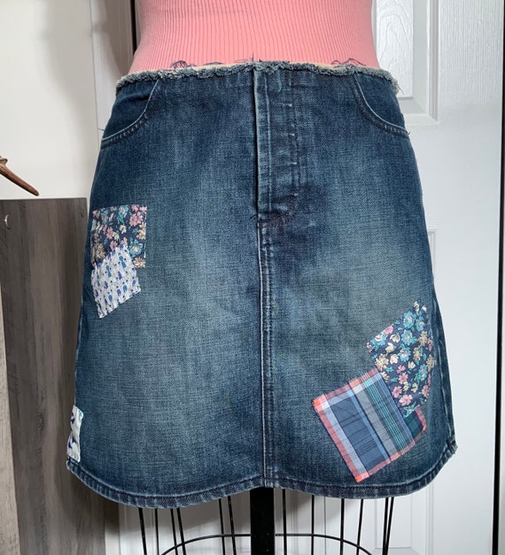 Modern Vintage Patched J.crew Denim Skirt Etsy