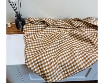 Gingham Double Gauze Fabric, 100% Cotton Muslin, Soft Breathable Fabric by Yard