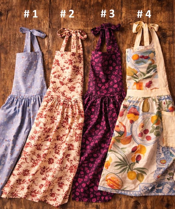 Ready To Ship Vintage Linen Cotton Apron for Women, Handmade Floral Garden Apron, Gift For Her, Garden Apron with Pockets Cottagecore Style