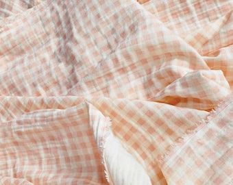 Zartrosa Gingham Double Gauze Stoff, 100% Baumwolle Musselin, weich Atmungsaktiv, Stoff Meterware, Nähstoff
