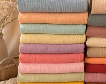 35+ Color Crinkle Double Gauze Fabric, 100% Baumwoll-Musselin, Weicher Baumwollstoff, weich Atmungsaktiv, Stoff Schüttware, Babybekleidung Material