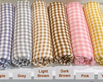 Gingham Double Gauze Stoff, 100% Baumwolle Musselin, weicher & atmungsaktiver Baumwollstoff, Stoff Schüttgut