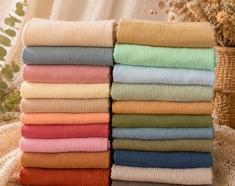 35+ Color Crinkle Double Gauze Fabric, 100% Baumwoll-Musselin, Weicher Baumwollstoff, weich Atmungsaktiv, Stoff Schüttware, Babybekleidung Material