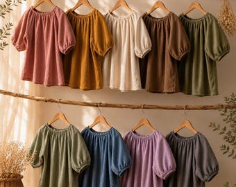 35+ Farben Musselin-Oberteil mit Puffärmeln, atmungsaktive Bio-Musselin-Bluse aus Baumwolle, atmungsaktives Crinkle-Baumwollhemd, minimalistisches Sommertop