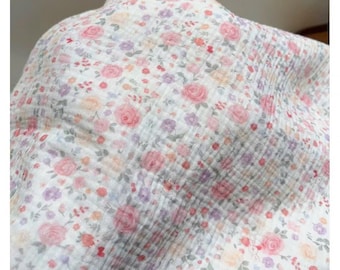 Roses Muslintyg, Crinkle Double Gauze bomullstyg, Mjukt muslin i metervara, Andningsbart klädtextil, Symaterial
