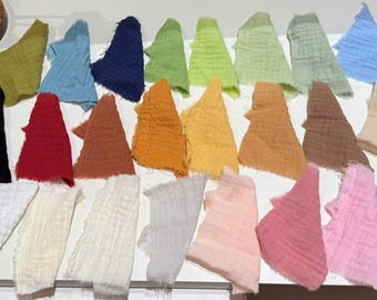 35+ färger krusat dubbelt gasvävtyg, 100 % bomullsmuslin, mjukt bomullstyg, mjukt och andningsbart, tyg som metervara, babyklädesmaterial