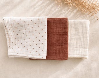 3er Set weiche 4-lagige Musselin-Taschentücher 30x30 cm, Vintage Mull-Servietten, Baumwoll-Taschentücher, wiederverwendbare umweltfreundliche Stofftücher, Geschenk