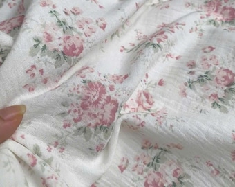 Krinklat dubbelt gasvävtyg, 100 % bomullsmuslin, mjukt bomullstyg, blommig bomull, mjukt och andningsbart, tyg som metervara, baby, klänning, sömnad