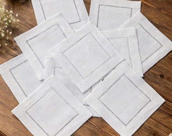 100 Stück natürliche Leinen Hohlsaum Cocktail-Servietten 6 "x6", Hochzeit Servietten, weiße Leinentuch-Servietten, wiederverwendbare Servietten, Leinen-Untersetzer