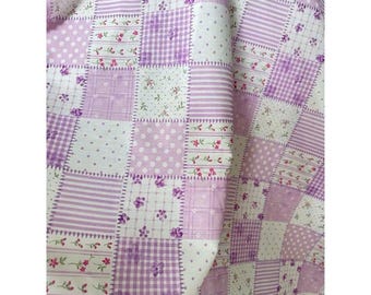 Blommigt tryckt bomullstyg på metervara, poplin med rutmönster i lantlig blommig design, gör-det-själv-sytyg för väskor, quiltning