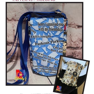 May include: A blue and white mini crossbody bag with a printed design featuring the text "Sorry I annoyed you with my friendship. Chili's tonight. Parkour Parkour I'm not but I am." The bag measures 8.25 inches tall, 4.5 inches wide, and 1 inch deep. It has a zipper pocket, a slip pocket, and 3 card slots.