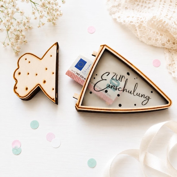 Geldgeschenk zur Einschulung, Schüttelkarte Schultüte aus Holz, Einschulungsgeschenk für Kinder, Geschenk zum Schulanfang