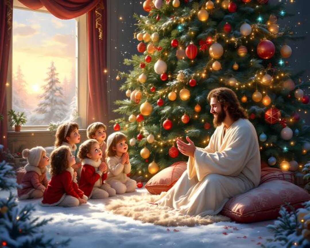 Jesus and Children Around Christmas Tree - Etsy