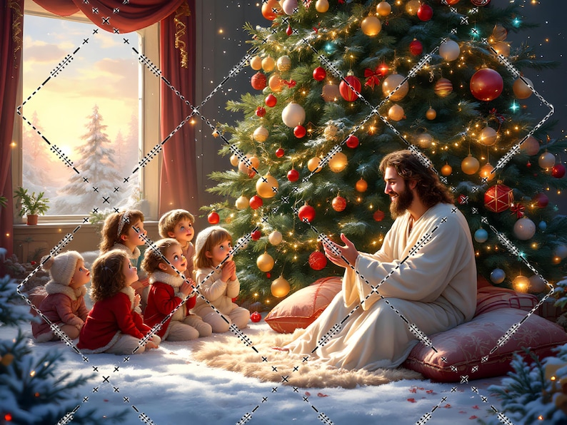 Jesus and Children Around Christmas Tree - Etsy