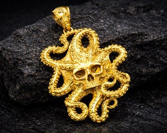 Pulpo conmemorativo de plata de ley oxidada hecho a mano, chapado en oro auténtico, regalo de uso diario.