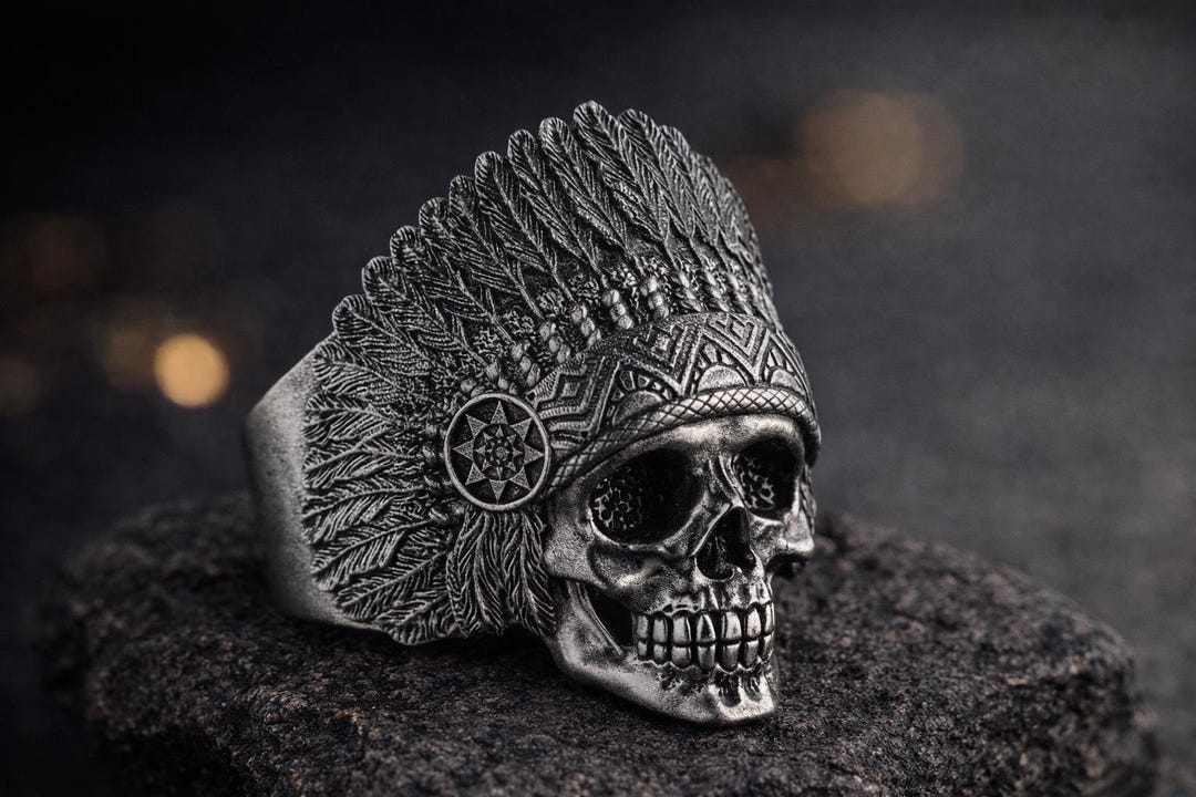 Native American İndian Skull Ring, Personalized Handmade Sterling ...