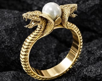 Anillo unisex de perla de dragón hecho a mano, regalo de joyería artesanal personalizado