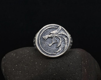 Oxidized Sterling Silver Wolf Ring: Engraved Statement Jewelry, Animal Lovers Ring, Personalized Handmade Ring, Silver Wolf Signed Ring