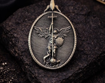 Sterling Silver Archangel Michael Pendant, Christian Valentines Day  Necklace Gift
