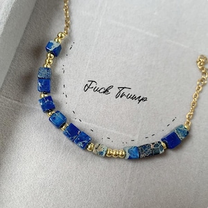 Fuck Trump Bracelet | Dainty Anti-Trump Bracelets Lapis Lazuli Morse Code Bracelet: Statement Jewelry