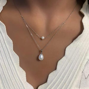 Layered Freshwater Pearl Necklace: Sterling Silver Teardrop Pendant
