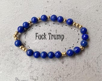 Morse Code F*ck Trump Bracelet: Lapis Lazuli & 14K Gold Protest Jewelry