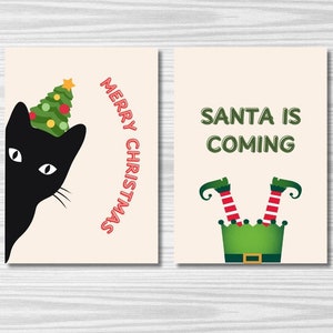 Conjunto de 10 tarjetas de Navidad imprimibles, tarjetas de felicitación 5x7, paquete de tarjetas de felicitación de Navidad de descarga digital de 10