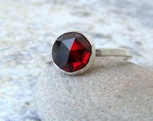 Silver Garnet Ring Solitaire Rose Cut Garnet Ring Engagement Ring January Birthstone Ring Mother's Rings Gift for Her- Marsala SilverSmack