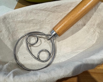 Long Handle Danish Dough Whisk, Sourdough Baker Tool (33cm)