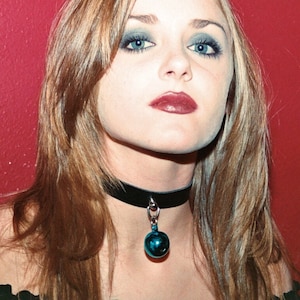 Medium Bell on Black Leather Choker