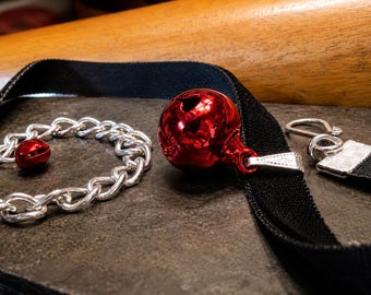 Red  Bell on Black Velvet Choker