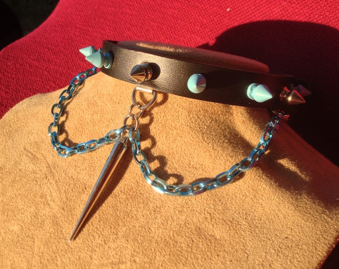 Light Blue Spiked Chain Collar
