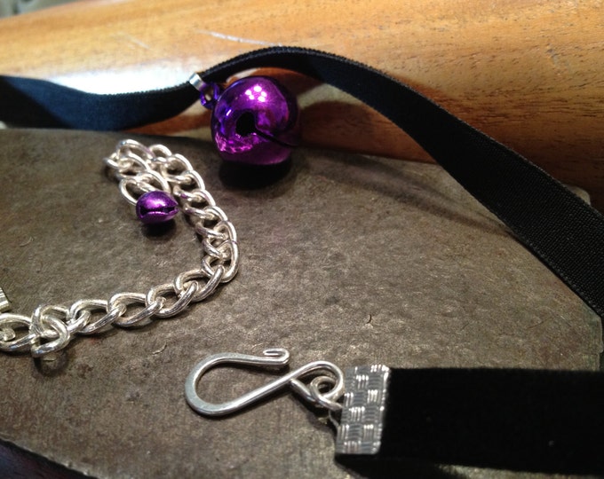 Purple  Bell on Black Velvet Choker