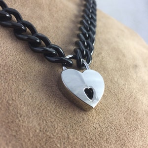 Black Stainless Steel Chain Choker with Heart Padlock