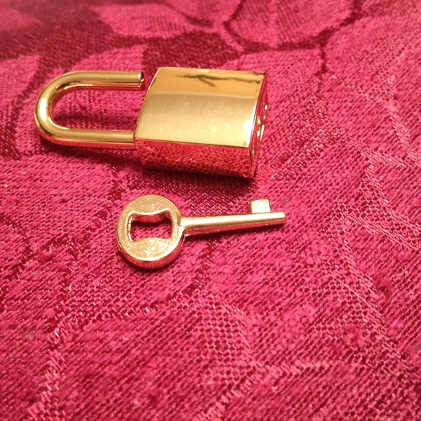 Small Gold Colored Square  Working Padlock