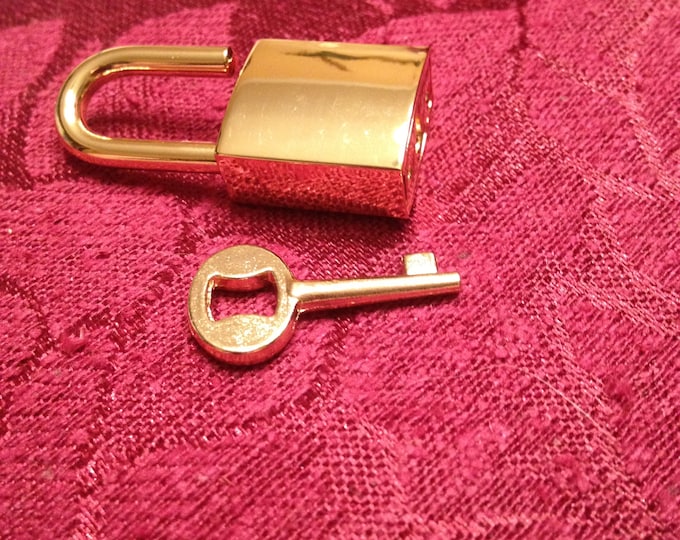 Small Gold Colored Square  Working Padlock