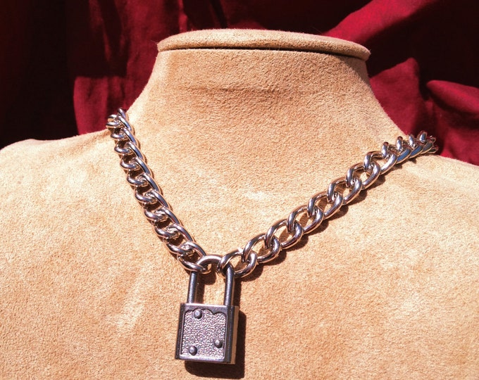 Chain Choker with Small Graphite Colored Light-Weight Padlock