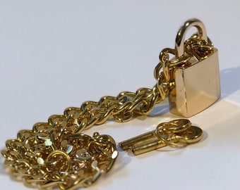 Gold Colored Padlock Necklace - Chain Necklace with Large Gold Colored Lock